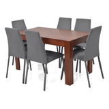 Set De Comedor Vorú 6p Y Silla Venecia Diseño De La Tela De Las Sillas Cedro/gris