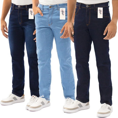 Kit Atacado 3 Calça Jeans Masculina Tradicional  (sortidas)