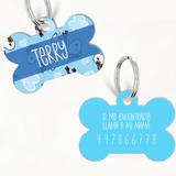 Placa Para Perro Personalizada Huesito Modelo Snoopy Azul