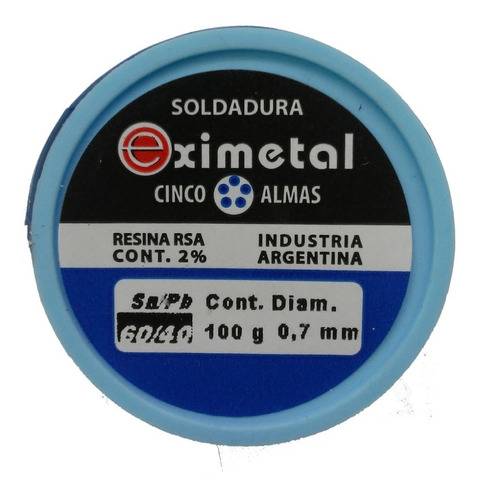 Soldadura De Estaño 100 Gramos Marca Eximetal 0,7 Milímetros