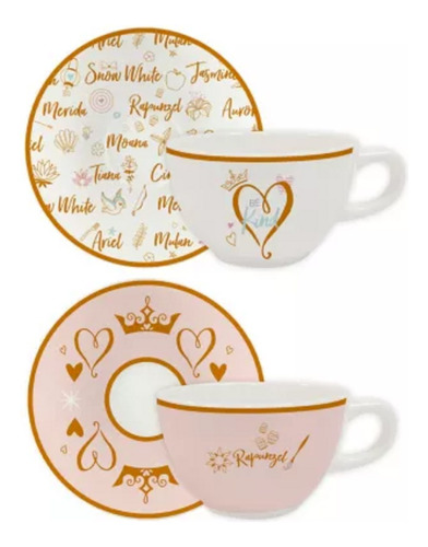 Set De Té 4 Puestos Disney Princesas En Cerámica Nuevo Tazas