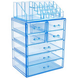 Organizador De Maquillaje 3 Cajones Grandes 4 Pequeños Azul