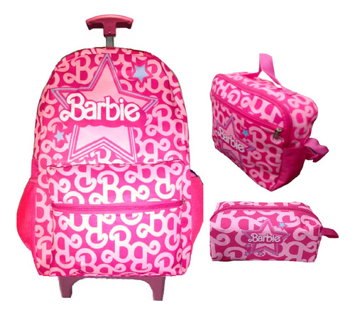 Mochila Barbie Bolsa Escolar Rodinhas Infantil Feminina Rosa