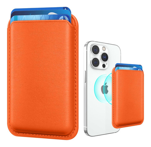 Wallet Magsafe Orange Para iPhone 12 / 13 / 14 / 15 Cuero Pu