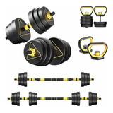 Barra Anilha Halter Kettlebell Kit Musculação Completo 20kg