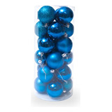 Bolas De Navidad 6cm Adornos Arbol Navideños Valija X 24 Color Azul Globo Decoracion