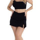 Saia Feminino Com Short E Detalhe D Fenda Estiloso Blogueira