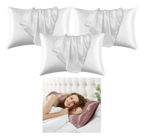 Funda Almohada Satin Tipo Seda Set X3 Unid Blanco