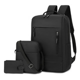 Mochila Antirrobo Mochila Para Laptop Escolar Portátil Casual 3 Piezas Negra, Mochilas 3pcs Men Zip Front Laptop Backpack Set With Pen Bag Black