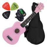 Kit Ukulele Soprano Acústico Rosa Com Capa Uks-01 Pi Andaluz