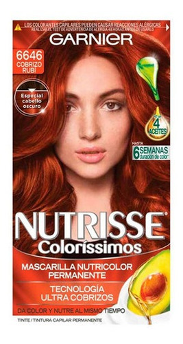 Kit Tintura Garnier  Nutrisse Coloríssimos Mascarilla Nutricolor Permanente Tono 6646 Cobrizo Rubí Para Cabello