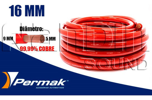 2 Metro Cabo Elétrico Bateria Flexível 16mm Som Automotivo Cor Preto