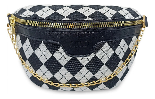 Bolso Riñonera Casual Para Mujer Ligera Multifuncional Color Rombo Negro Diseño De La Tela Liso