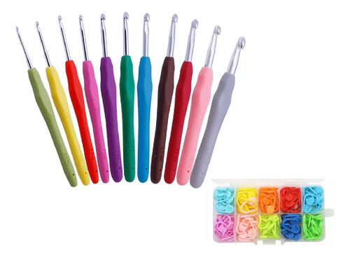 Set Crochet Ergonómico 11 Un + Marcadores Para Tejer 120 Pcs