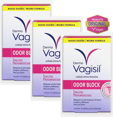 Kit X 3 U Toallitas Pre Humedecidas Dermo Vagisil Odor Block