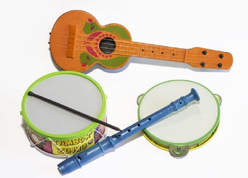 Kit Musical Infantil Viola Pandeiro Flauta Tambor Reco Reco