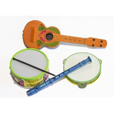 Kit Musical Infantil Viola Pandeiro Flauta Tambor Reco Reco