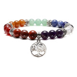 Top Plaza 7 Chakra Reiki Pulsera Curativa Piedras Reales Yog