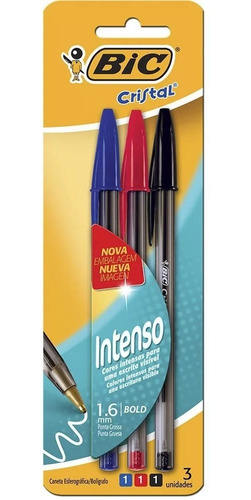 Caneta Bic Cristal Intenso Kit C/3 Un