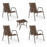 4 Cadeiras + Mesa Centro Área Externa Resistente Sol Chuva
