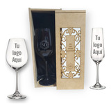 Copa Cristal Champagne Grabada Con Estuche Personalizado