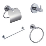 Combo Set Accesorios Baño 4 Piezas Metal Cromado Adhesivos