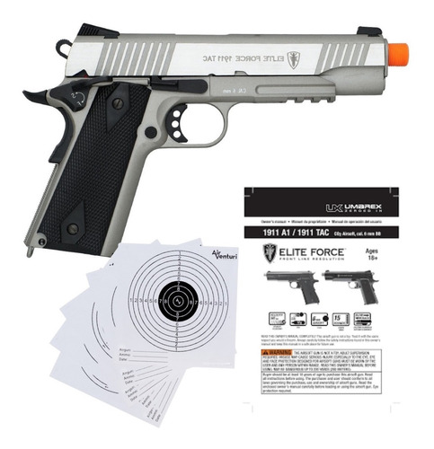 Marcadora Airsoft Co2 6mm Elite Force 1911 Tac Silver Xtr P