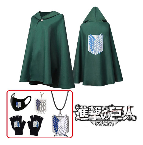 Anime Attack On Titan Levi Cosplay Colar De Capa Verde