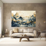 Quadro Paisagem Abstrato Montanhas Azul 130x90 Decorativo