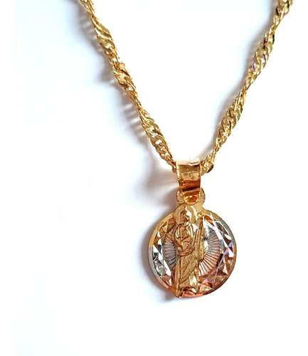 Medalla San Judas Tadeo Con Cadena Oro Laminado 18k Ch