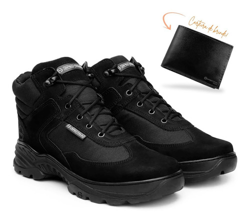 Bota Masculina Cano Curto Tática Couro Evoque Areia Desert.