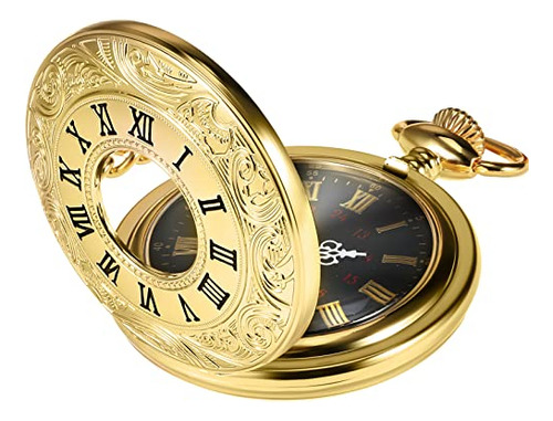 Reloj De Bolsillo Hicarer Vintage Gold Para Hombre Con Caden