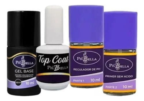 Kit Piu Bella Reg De Ph Primer S/ Ácido Top Coat Gel Base