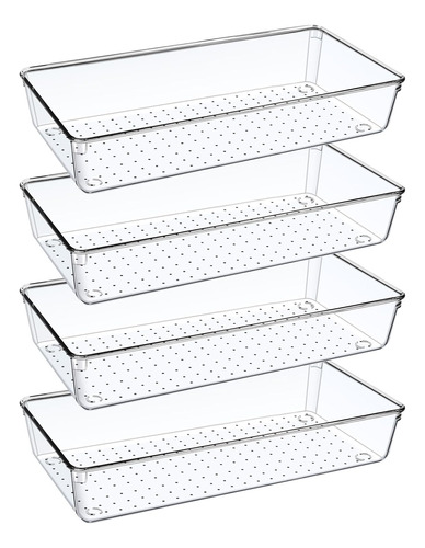 4pcs Clear Plastic Drawer Organizer Tray, 12'' Large Acrylic