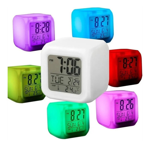 Reloj Despertador Cubo Digital Alarma Temperatura Colores 
