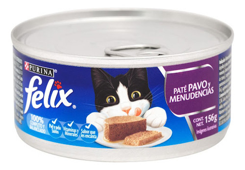 Alimento Para Mascotas Felix Pate Pavo Y Menudencias X 156 G