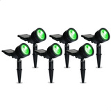 Kit 6 Refletores Luminária Solar Spot Jardim Super Led Verde