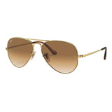 Óculos De Sol Ray-ban Aviator Rb3689 Small Armação De Metal Cor Polished Gold, Lente Light Brown De Cristal Degradada, Haste Polished Gold De Metal