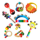 Sonajeros Instrumentos Musicales De Madera Para Bebe Pack 10