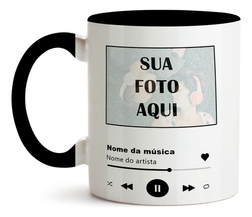 Caneca Sua Arte Spotify Alça Preta 325ml + Caixa