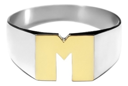 Anillo Sello Con 1 Inicial - Plata 925 Y Oro 18k - Unisex