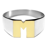 Anillo Sello Con 1 Inicial - Plata 925 Y Oro 18k - Unisex