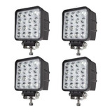 4 Faro Led 16 Auxiliar Cuadrado 42w Camión Tractor Agricola 