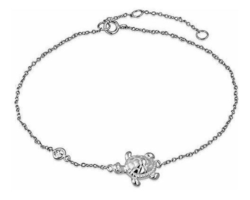 Pulsera Tobillera Tortuga Cz Plata 925