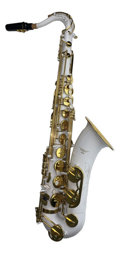 Saxofone Tenor Sib Halk Htn1008 Branco Com Chaves Douradoas 