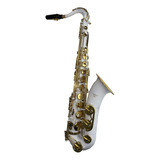 Saxofone Tenor Sib Halk Htn1008 Branco Com Chaves Douradoas 