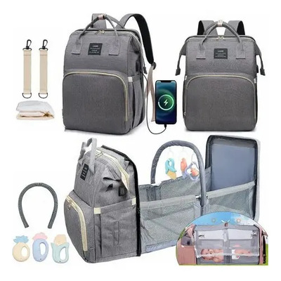Mochila Pañalera Enjoy Technology Cuna Portátil Gray Con Cambiador | Envío gratis