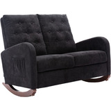 Sofa Mecedor Biplaza Tela Color Negro Marca Ssline