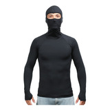 Camisa De Compressao Com Touca Ninja Proteçao Uv 50 Preta