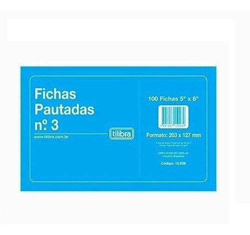  Ficha Pautada 5x8 Nº3 - 10 Bloco C/ 100 Fichas Cada Tilibra